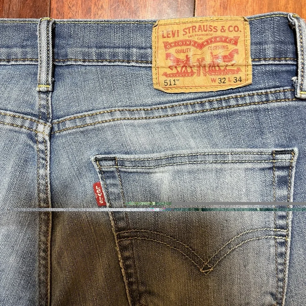 Levis Jeans Men 32x34 Blue Slim Fit Denim Workwear Medium Wash Fade Grunge